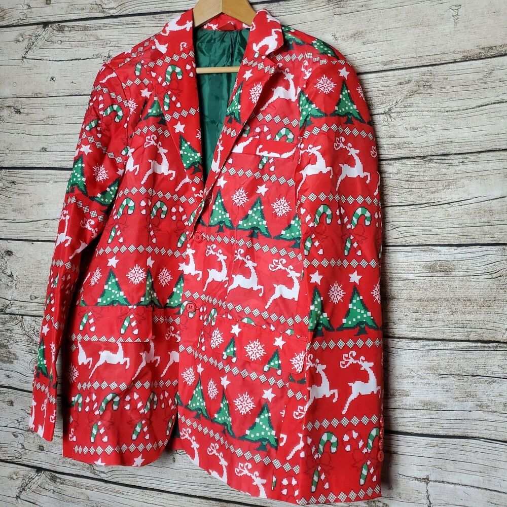 Dec. 25th Christmas Blazer Novelty Reindeer  Holiday Party Sz M Light Not Work